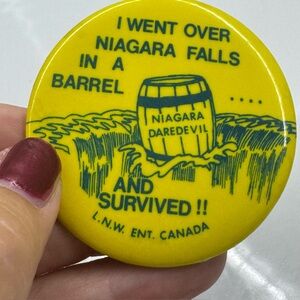 Vintage Niagara Falls Souvenir Button – “I Went Over Niagara Falls in a Barrel